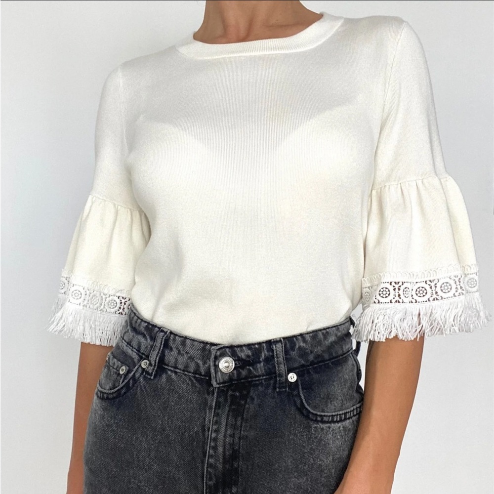 Chelsea & Theodore Boho Lace Tassel Flare Sleeve Top